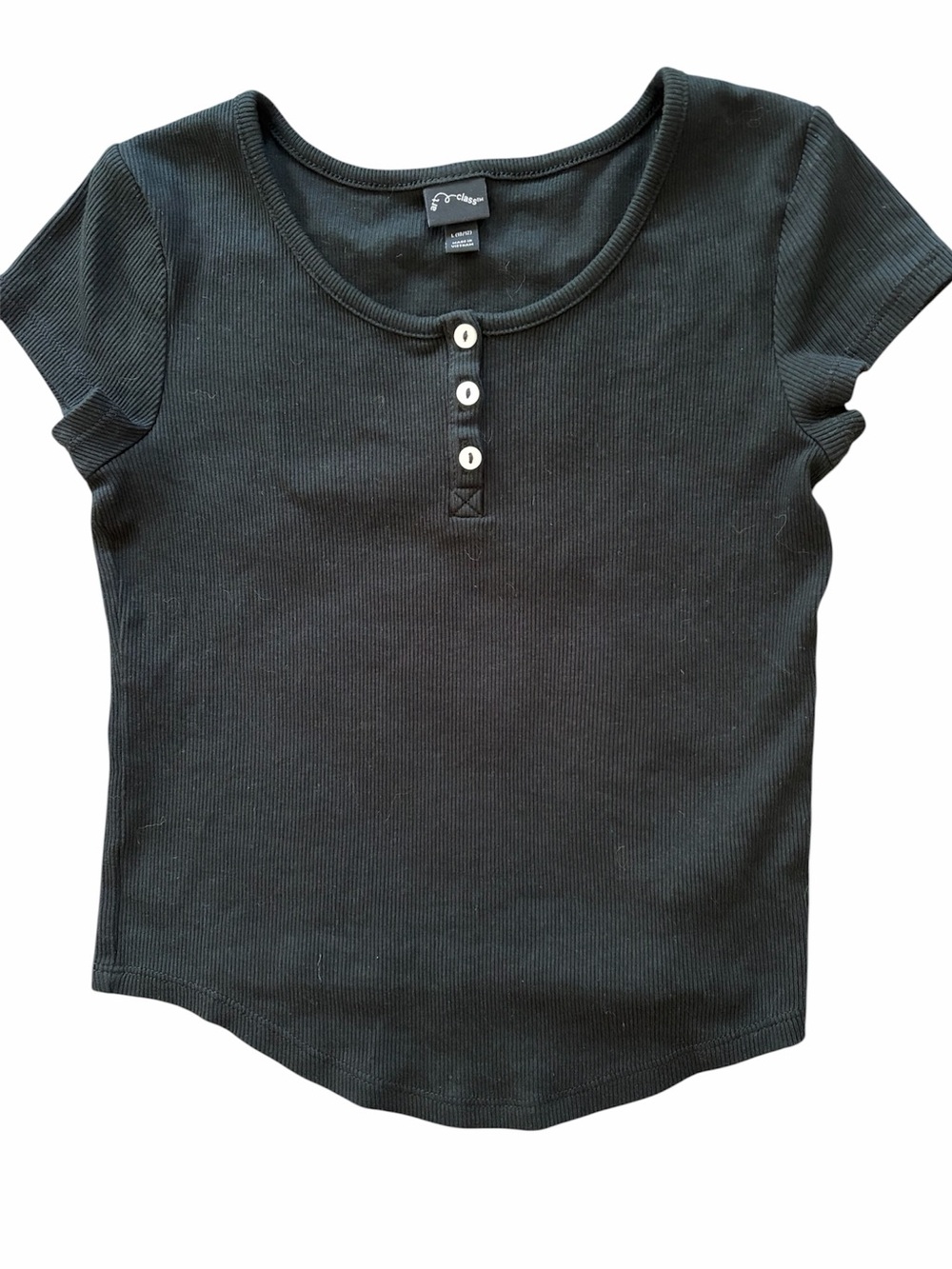 Art class Kids Black Ribbed Henley Short Sleeve Tee Sz L (10/12)